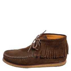 Saint Laurent Dark Brown Suede Fringed Ankle-Boots Size 41.5
