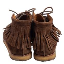 Saint Laurent Dark Brown Suede Fringed Ankle-Boots Size 41.5