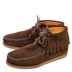 Saint Laurent Dark Brown Suede Fringed Ankle-Boots Size 41.5