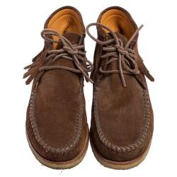 Saint Laurent Dark Brown Suede Fringed Ankle-Boots Size 41.5