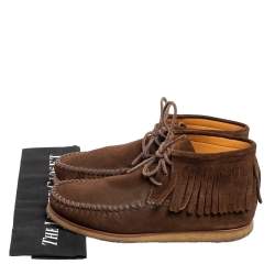 Saint Laurent Dark Brown Suede Fringed Ankle-Boots Size 41.5