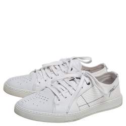 Yves Saint Laurent White Leather And Canvas Lace Up Sneakers Size 42
