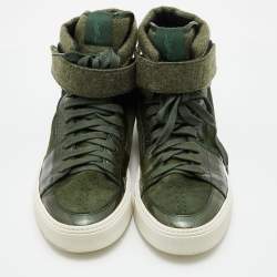 Yves Saint Laurent Green Suede and Fabric High Top Sneakers Size 43
