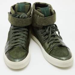 Yves Saint Laurent Green Suede and Fabric High Top Sneakers Size 43