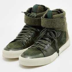Yves Saint Laurent Green Suede and Fabric High Top Sneakers Size 43