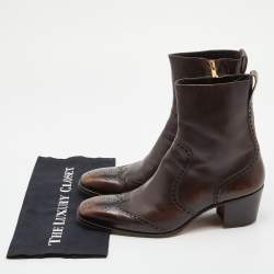 Yves Saint Laurent Dark Brown Leather Ankle Boots Size 42.5
