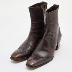 Yves Saint Laurent Dark Brown Leather Ankle Boots Size 42.5