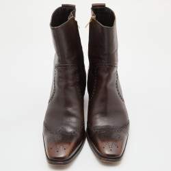 Yves Saint Laurent Dark Brown Leather Ankle Boots Size 42.5