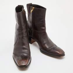 Yves Saint Laurent Dark Brown Leather Ankle Boots Size 42.5