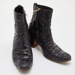 Yves Saint Laurent Paris Black Python Ankle Boots Size 41.5