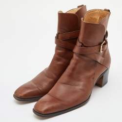 Pre Owned Yves Saint Laurent Brown Leather Ankle Boots Size 42