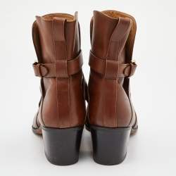 Pre Owned Yves Saint Laurent Brown Leather Ankle Boots Size 42
