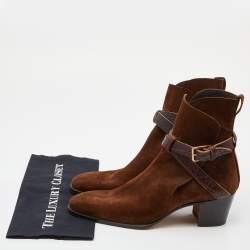 Pre Owned Yves Saint Laurent Brown Suede and Leather Ankle Length Boots Size 42