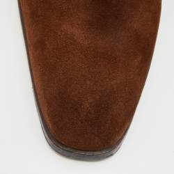 Pre Owned Yves Saint Laurent Brown Suede and Leather Ankle Length Boots Size 42