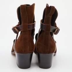 Pre Owned Yves Saint Laurent Brown Suede and Leather Ankle Length Boots Size 42