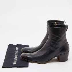 Yves Saint Laurent Black Leather Zip Ankle Length Boots Size 42.5