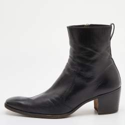 Yves Saint Laurent Black Leather Zip Ankle Length Boots Size 42.5