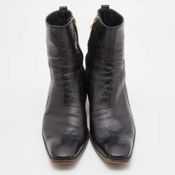 Yves Saint Laurent Black Leather Zip Ankle Length Boots Size 42.5