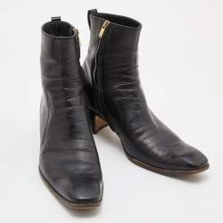Yves Saint Laurent Black Leather Zip Ankle Length Boots Size 42.5