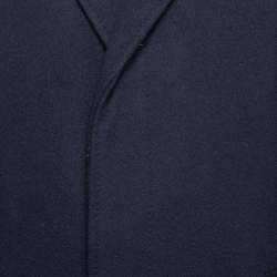 Saint Laurent Rive Gauche Vintage Navy Blue Cashmere Concealed Button Coat XL
