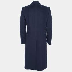 Saint Laurent Rive Gauche Vintage Navy Blue Cashmere Concealed Button Coat XL