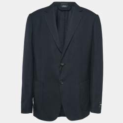 Z Zegna Techmerino Navy Blue Jacquard Wool Blazer XL