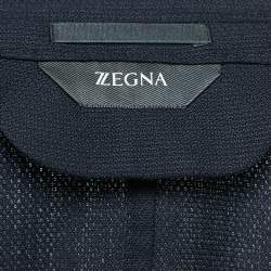 Z Zegna Techmerino Navy Blue Jacquard Wool Blazer XL
