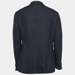 Z Zegna Techmerino Navy Blue Jacquard Wool Blazer XL