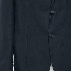 Z Zegna Techmerino Navy Blue Jacquard Wool Blazer XL