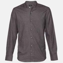 Z Zegna Maroon & Black Checked Cotton Tailored Fit Shirt L