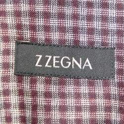Z Zegna Maroon & Black Checked Cotton Tailored Fit Shirt L