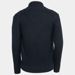 Z Zegna Navy Blue Wool Knitted Double-Breasted Cardigan M