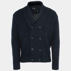 Z Zegna Navy Blue Wool Knitted Double-Breasted Cardigan M