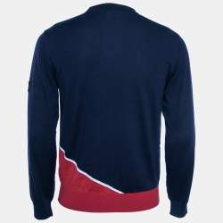 Z Zegna Navy Blue Patterned Wool Crewneck Techmerino Sweater S