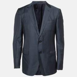 Z Zegna Blue Wool Blend Single Breasted Blazer L