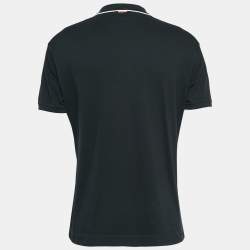 Pre Owned Z Zegna Black Logo Embroidered Cotton Knit Polo L