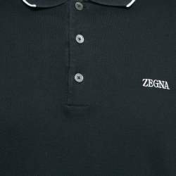 Pre Owned Z Zegna Black Logo Embroidered Cotton Knit Polo L