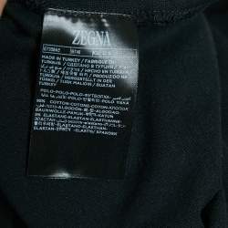 Pre Owned Z Zegna Black Logo Embroidered Cotton Knit Polo L