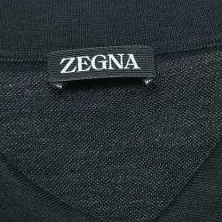 Pre Owned Z Zegna Black Logo Embroidered Cotton Knit Polo L