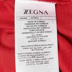 Pre Owned Z Zegna Red Pique Wool Techmerino Polo T-Shirt M
