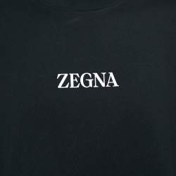 Pre Owned Zegna Black Logo Print Jersey Crew Neck -Shirt XXL