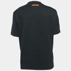 Pre Owned Zegna Black Logo Print Jersey Crew Neck -Shirt XXL