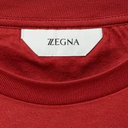 Pre Owned Z Zegna Red Logo Print Cotton Crew Neck T-Shirt L