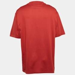 Pre Owned Z Zegna Red Logo Print Cotton Crew Neck T-Shirt L