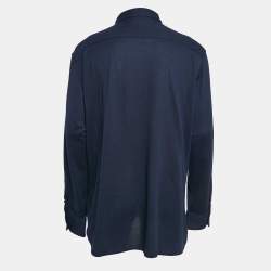 Z Zegna Navy Blue Textured Cotton Long Sleeve Shirt XXL