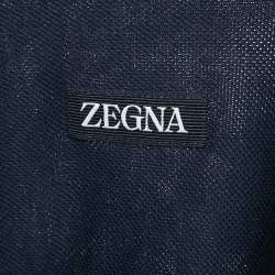 Z Zegna Navy Blue Textured Cotton Long Sleeve Shirt XXL