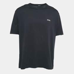 Pre Owned Zegna Black Logo Embroidered Cotton Jersey Crew Neck T-Shirt XXL