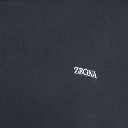 Pre Owned Zegna Black Logo Embroidered Cotton Jersey Crew Neck T-Shirt XXL