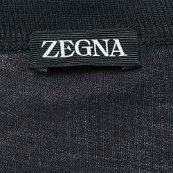 Pre Owned Zegna Black Logo Embroidered Cotton Jersey Crew Neck T-Shirt XXL