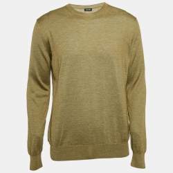 Z Zegna Green Silk Blend Knit Crew Neck Jumper L